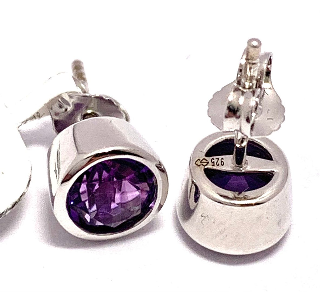 Natural Amethyst Gold-Plated Silver Stud Earrings