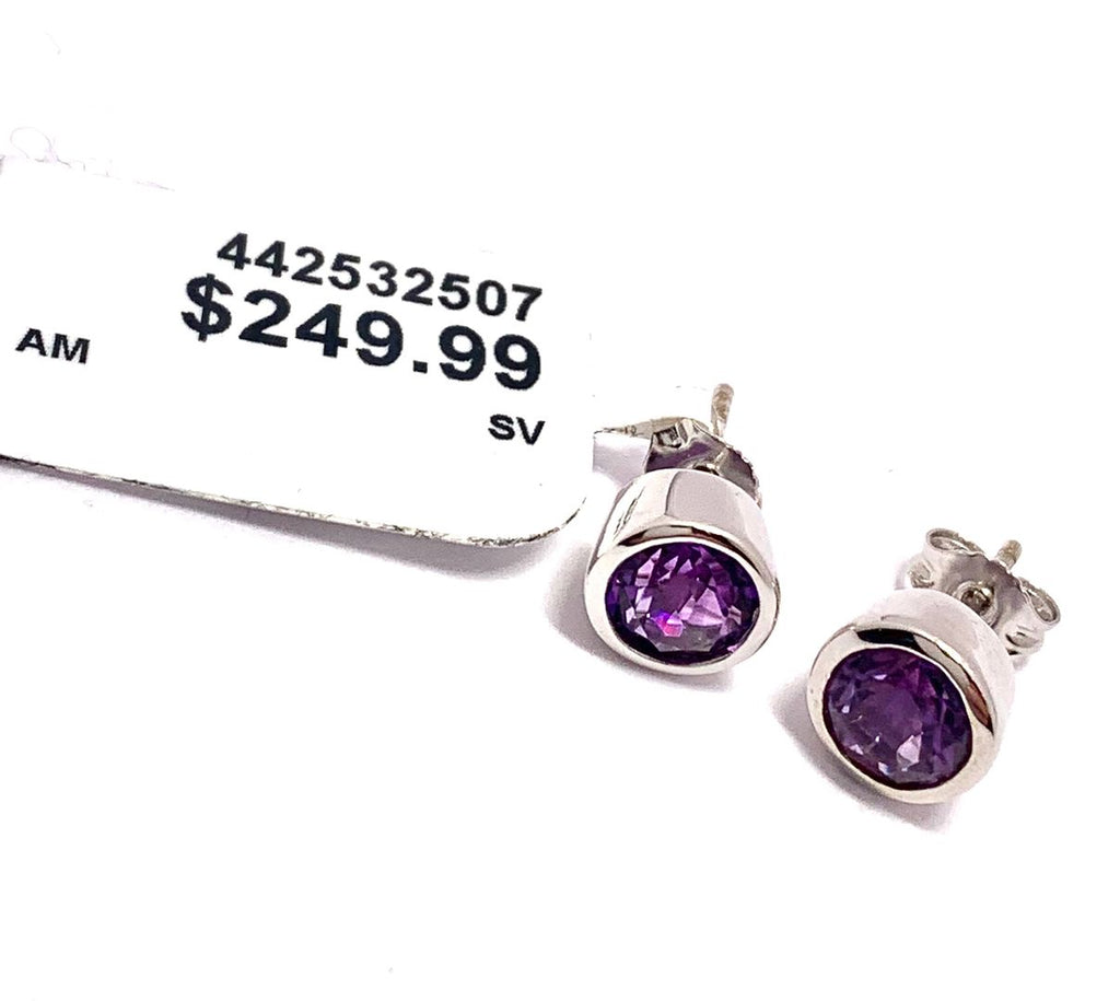 Natural Amethyst Gold-Plated Silver Stud Earrings