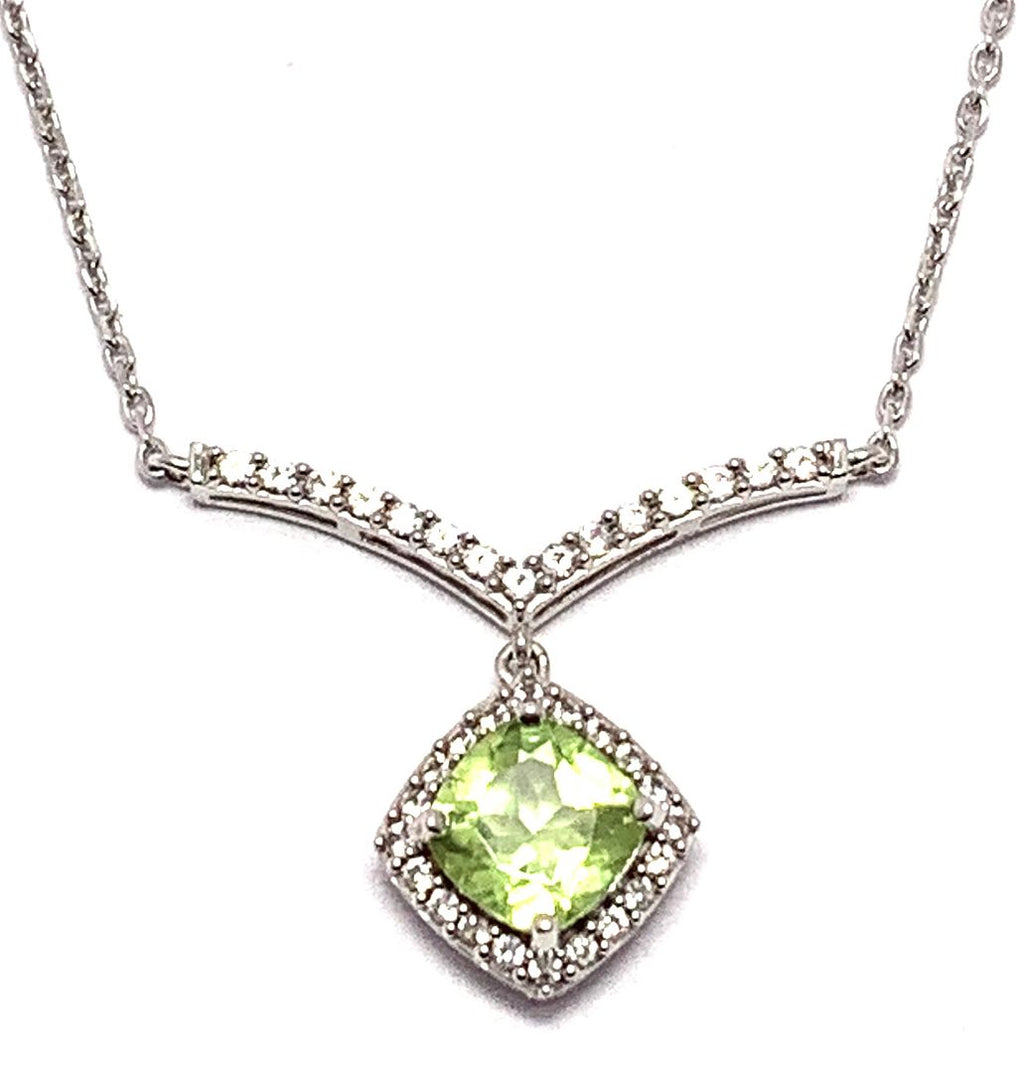 Natural Peridot and Diamonique White Gold and Silver Necklace