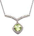 Natural Peridot and Diamonique White Gold and Silver Necklace