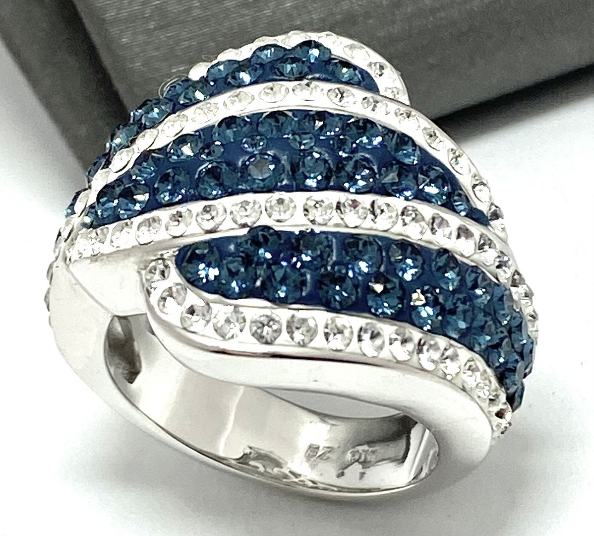 Blue and White Cultured Diamond White Gold Ring