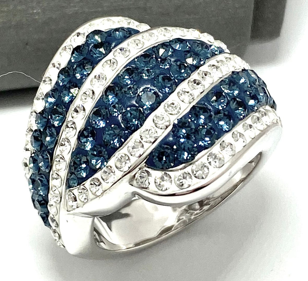Blue and White Cultured Diamond White Gold Ring
