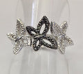 Natural Black and White Diamond Platinum Plated Silver 3-Butterfly Ring