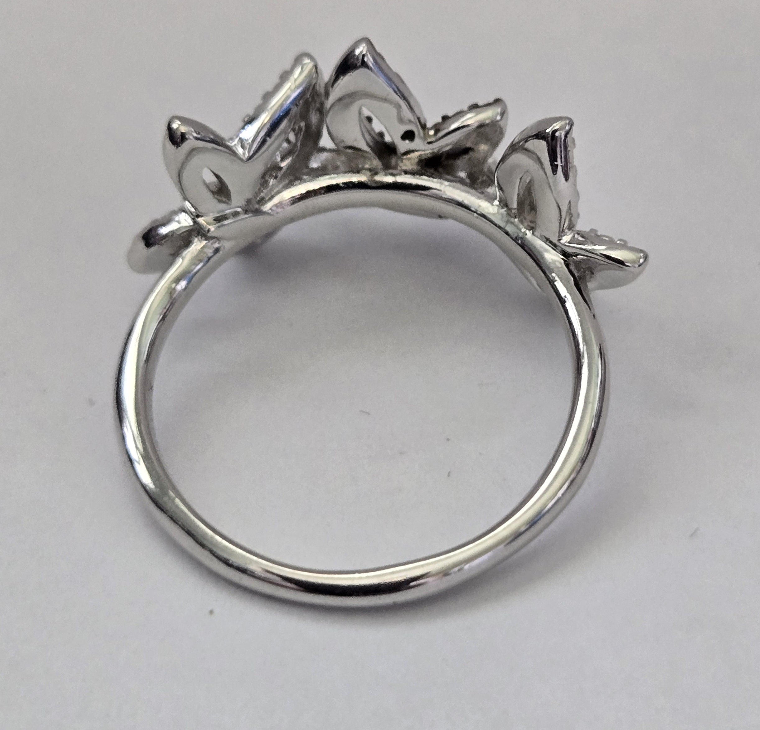 Natural Black and White Diamond Platinum Plated Silver 3-Butterfly Ring