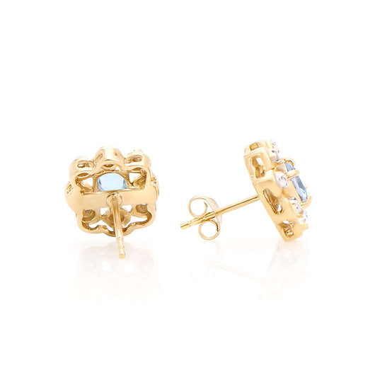 Natural Diamond and Aquamarine Sterling Silver Earrings
