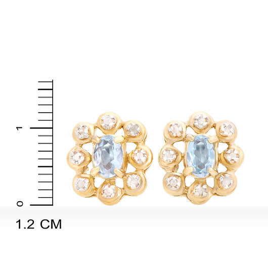 Natural Diamond and Aquamarine Sterling Silver Earrings
