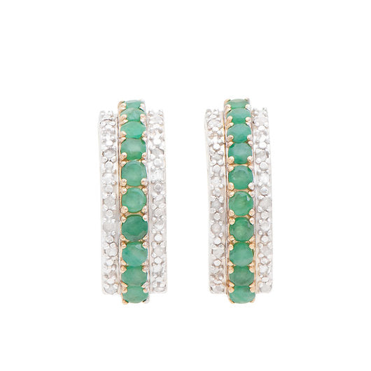 Emerald & Diamond Earrings in 18K Gold-Plated Sterling Silver