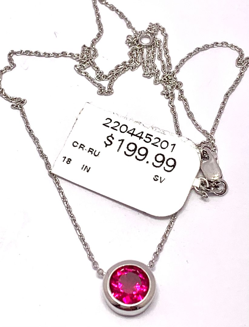 Cultured Solitaire Ruby White Gold and Silver Necklace