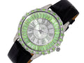 Adee Kaye Mother of Pearl & Austrian Crystal Black Leather Band Watch