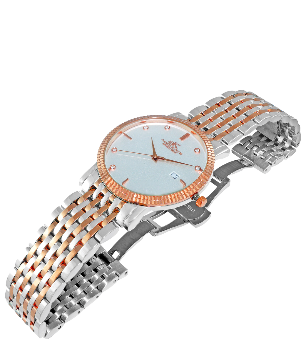Adee Kaye Crystal Accent Rose Tone and Ceramic Watch
