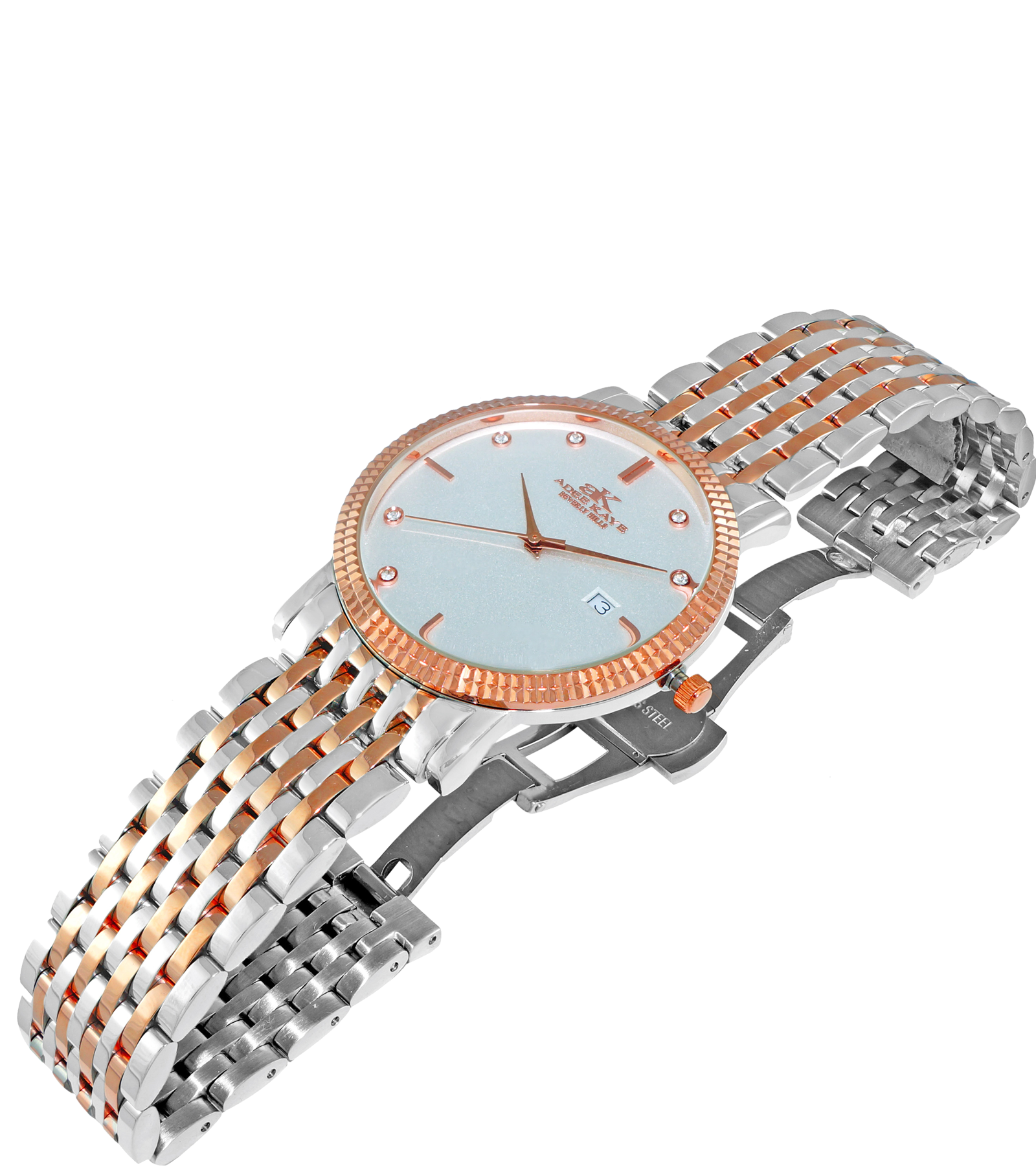 Adee Kaye Crystal Accent Rose Tone and Ceramic Watch