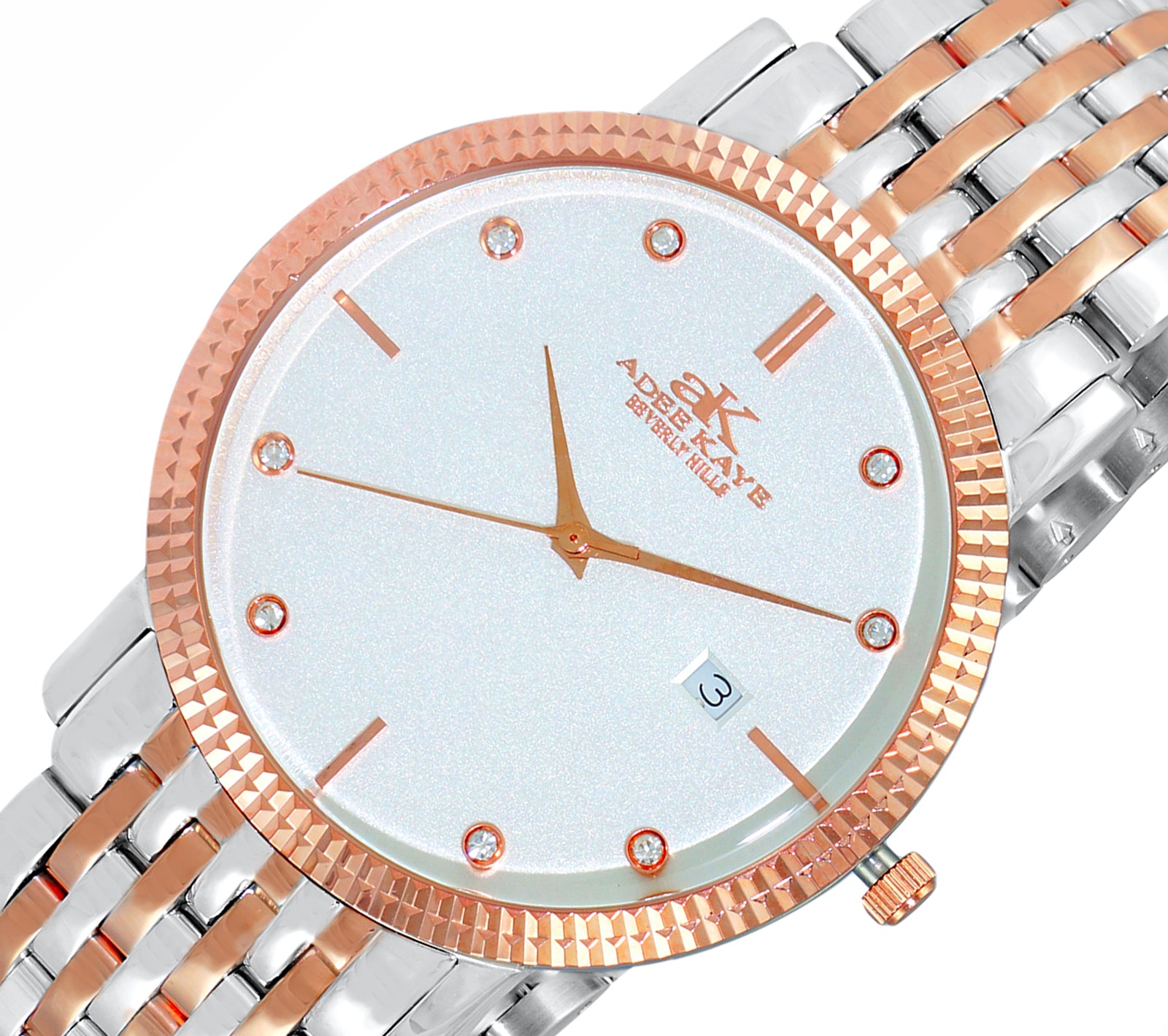 Adee Kaye Crystal Accent Rose Tone and Ceramic Watch