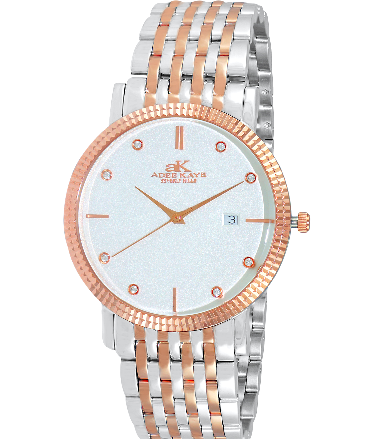 Adee Kaye Crystal Accent Rose Tone and Ceramic Watch