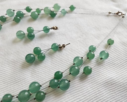 Green Aventurine Gemstone Necklace and Earrings Set