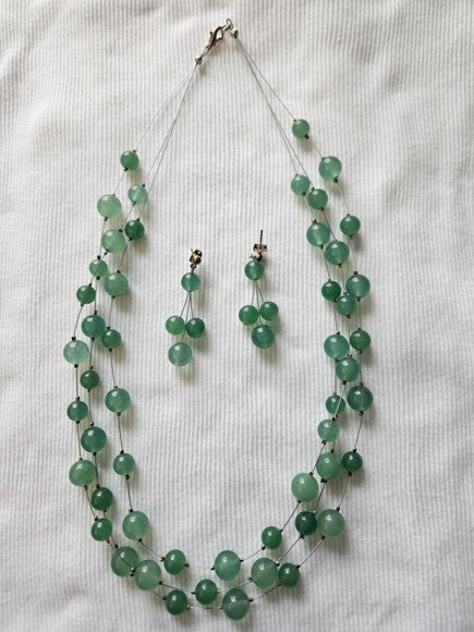 Green Aventurine Gemstone Necklace and Earrings Set