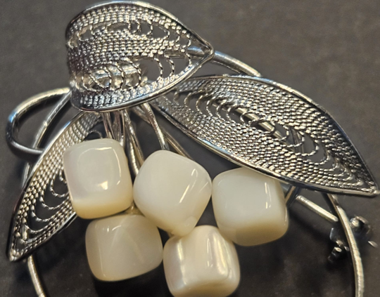 Vintage Mother-of-Pearl and Filigree Flower Brooch