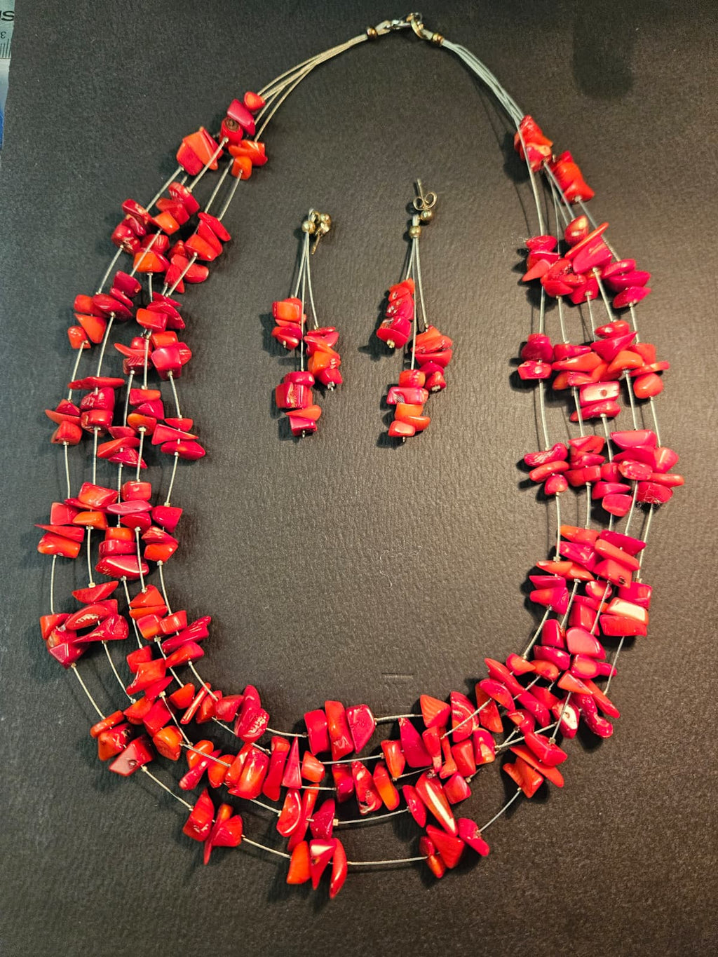 Red Coral Necklace and Earrings Set