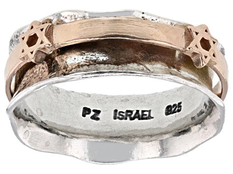 Silver and Gold Star of David Spinner Ring