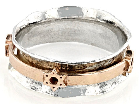 Silver and Gold Star of David Spinner Ring