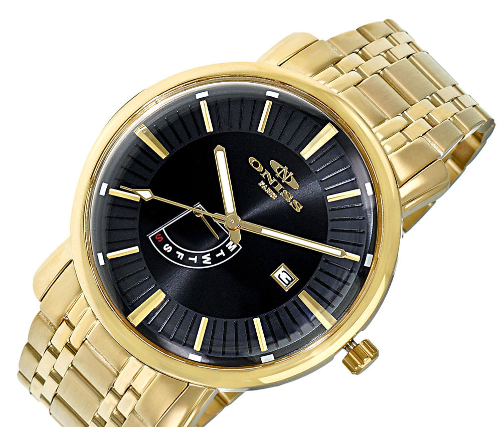 ONISS Gold Tone Stainless Steel Black Dial Watch