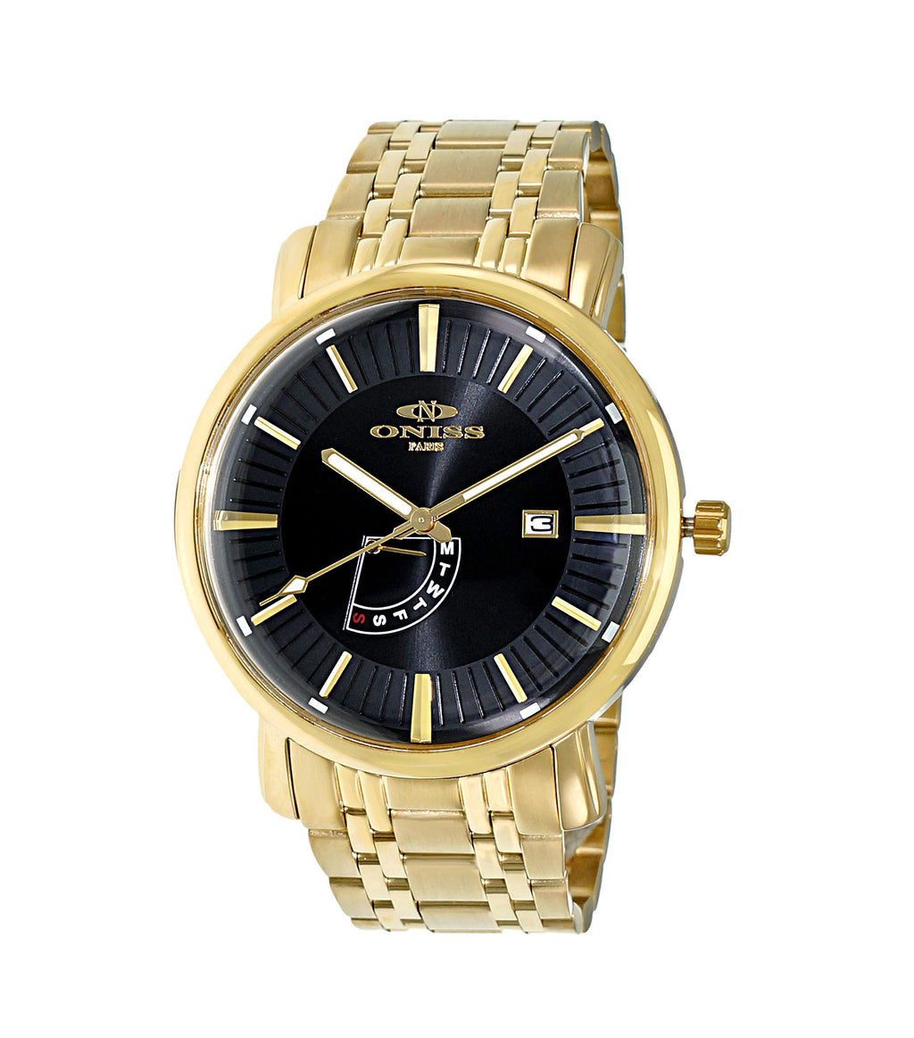ONISS Gold Tone Stainless Steel Black Dial Watch