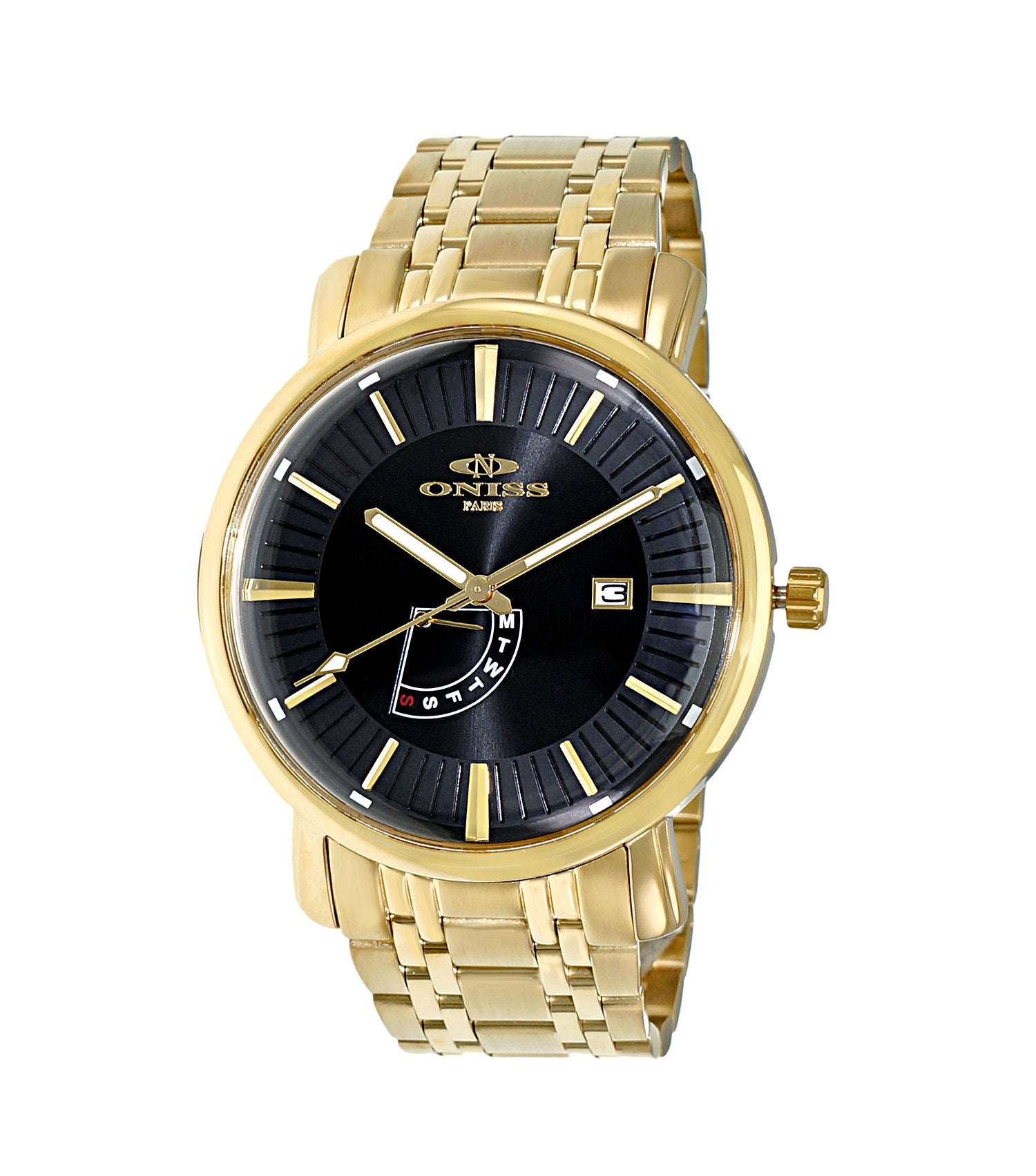 ONISS Gold Tone Stainless Steel Black Dial Watch
