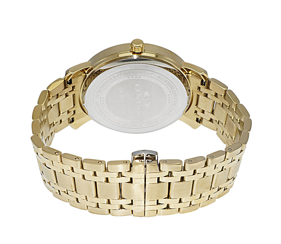 ONISS Gold Tone Stainless Steel Black Dial Watch