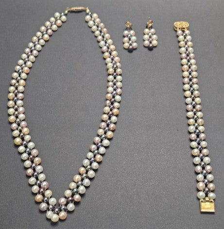 Multicolor Freshwater Pearl Necklace, Bracelet and Earrings Set