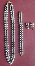 White/Gold/Beige/Black Freshwater Pearl Necklace, Bracelet and Earrings Set