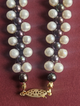 White/Gold/Beige/Black Freshwater Pearl Necklace, Bracelet and Earrings Set