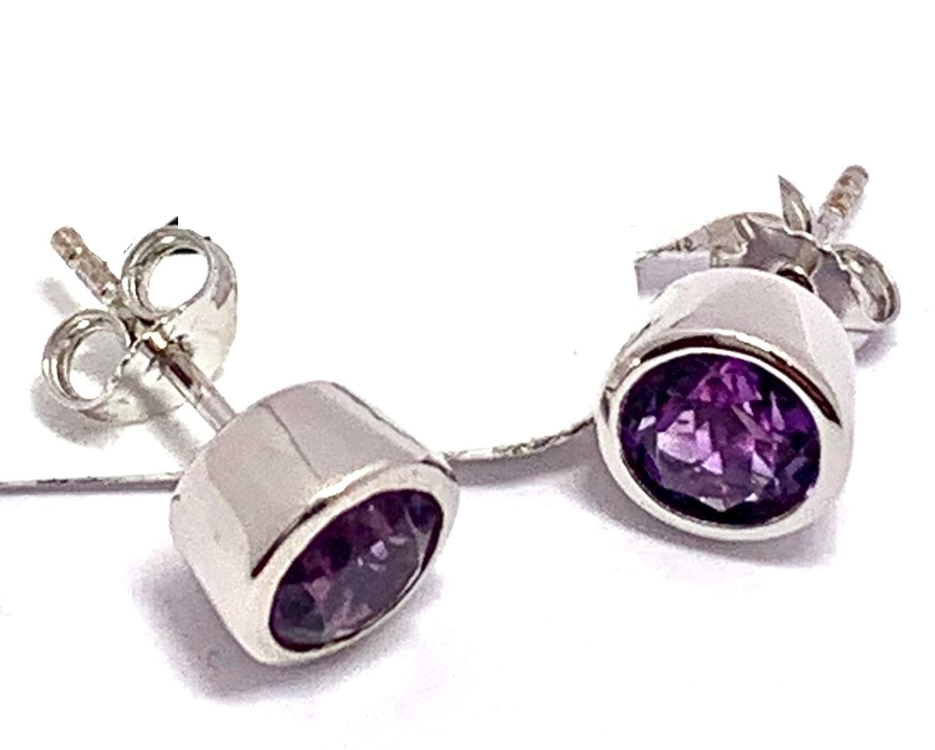 Natural Amethyst Gold-Plated Silver Stud Earrings