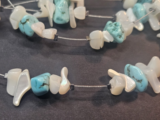 Statement Turquoise and Mother-of-Pearl Chip Necklace