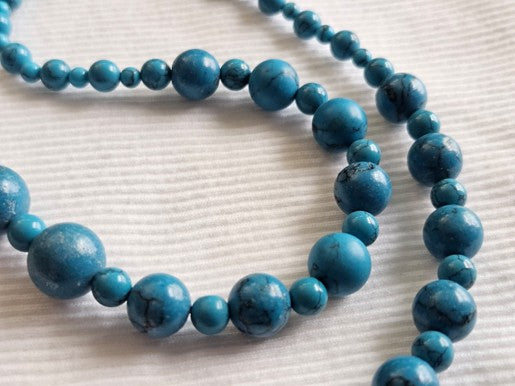Boho Turquoise Bead Necklace with Filigree-Style Metal Flower