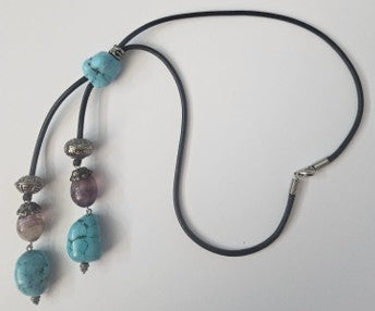 Boho Turquoise and Amethyst Gemstone Necklace
