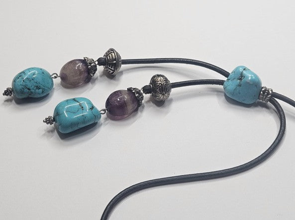 Boho Turquoise and Amethyst Gemstone Necklace