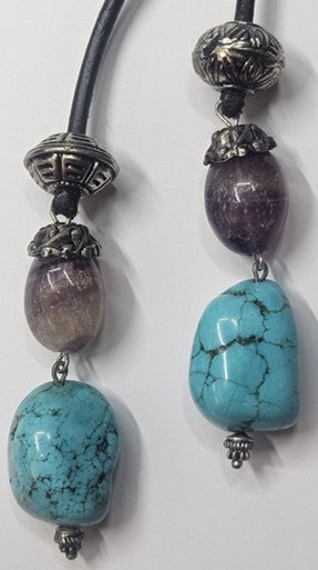 Boho Turquoise and Amethyst Gemstone Necklace