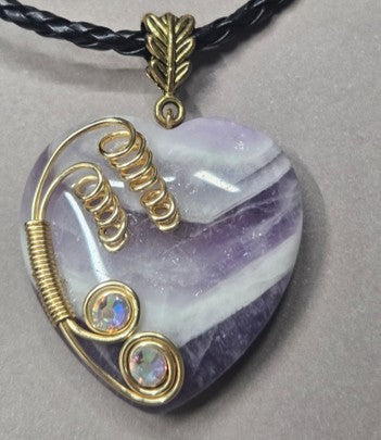 Banded Amethyst Gemstone and Crystals Necklace