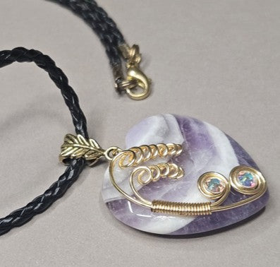 Banded Amethyst Gemstone and Crystals Necklace