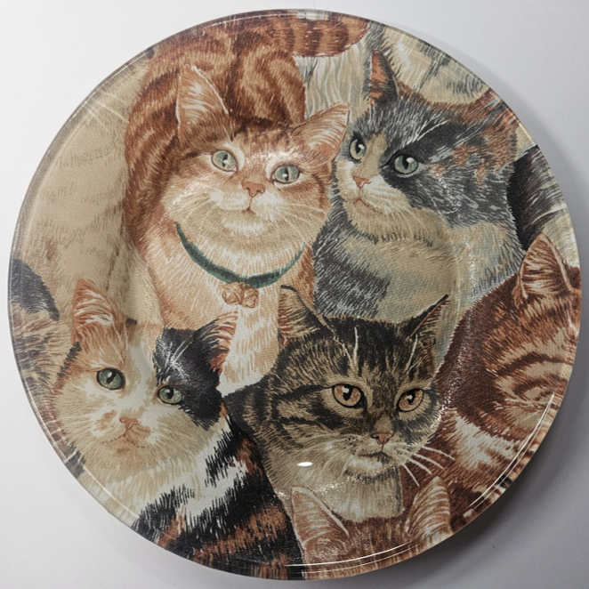 Handmade Decoupage Glass Plate with Cats