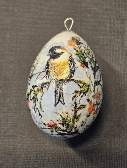 Handmade Decoupaged Easter Egg with a Black-Capped Chickadee