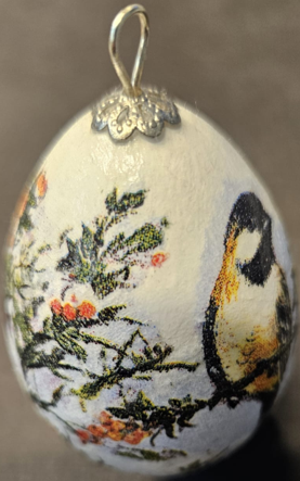 Handmade Decoupaged Easter Egg with a Black-Capped Chickadee