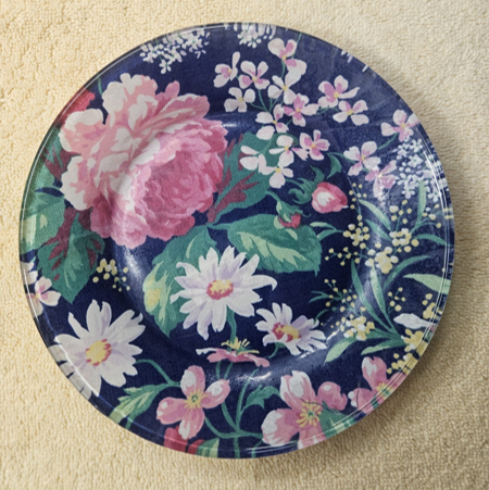 Handmade Decoupage Glass Plate with Flowers