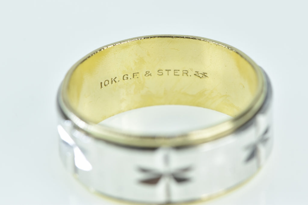 Gold Lined Silver Star Diamond Cut Ring