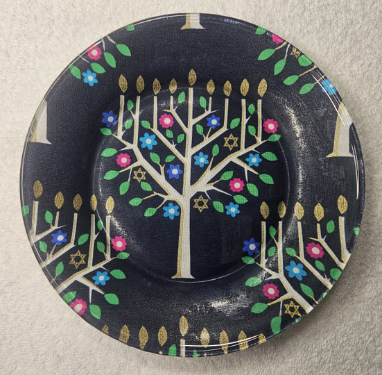 Handmade Decoupage Glass Plate with Menorah
